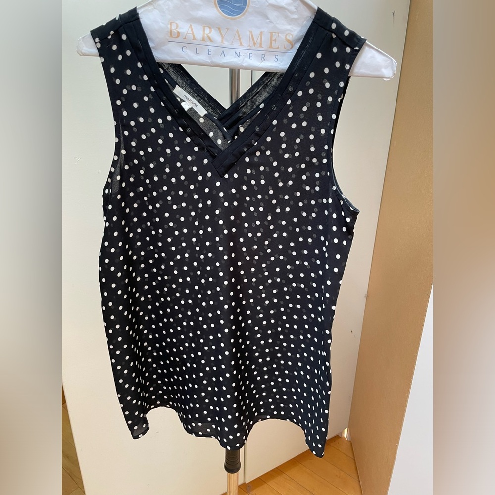 Black and white polka dot silky top